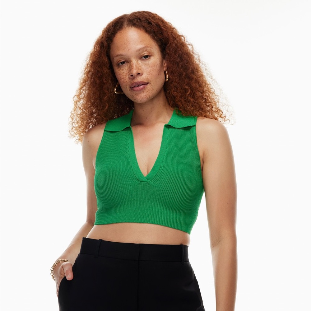 Aritzia Sculpt Knit Green Polo Tank Crop Top